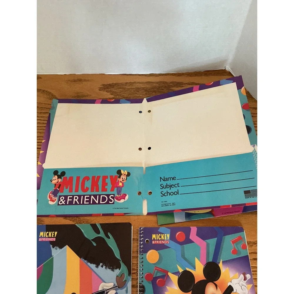 Vintage 90s Mickey Mouse School Supplies Spiral Notebooks and Folders Set of 4